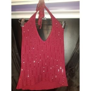 Red Harley Davidson knit beaded halter tank top
